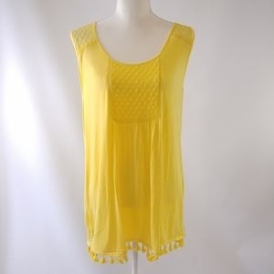 Yellow Tank Top Tassel Hem NWOT